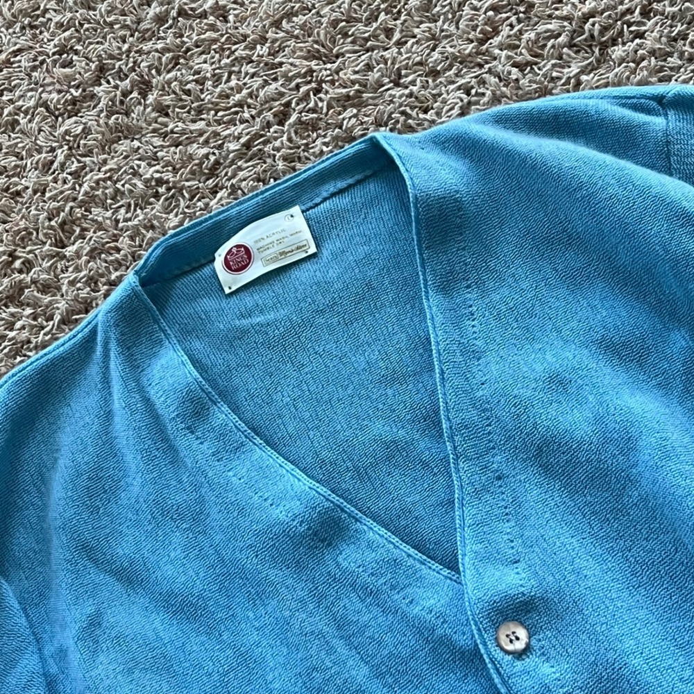 Vintage Kings Road‎ Sears Mens Store Blue Acrylic Cardigan Sweater Large V-Neck